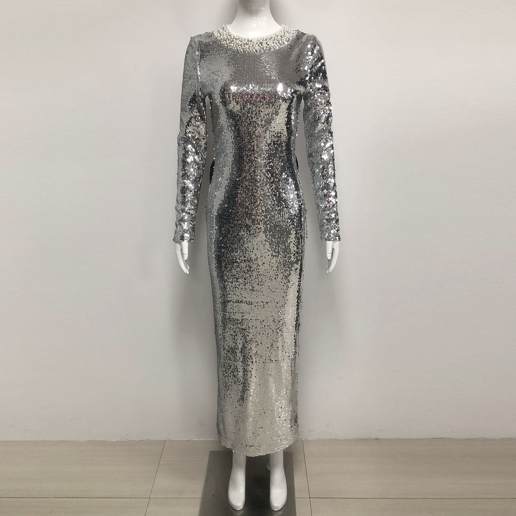 Autumn Winter Silver Gray Sequ Women Supply All Matching Slim Fitting Simple
