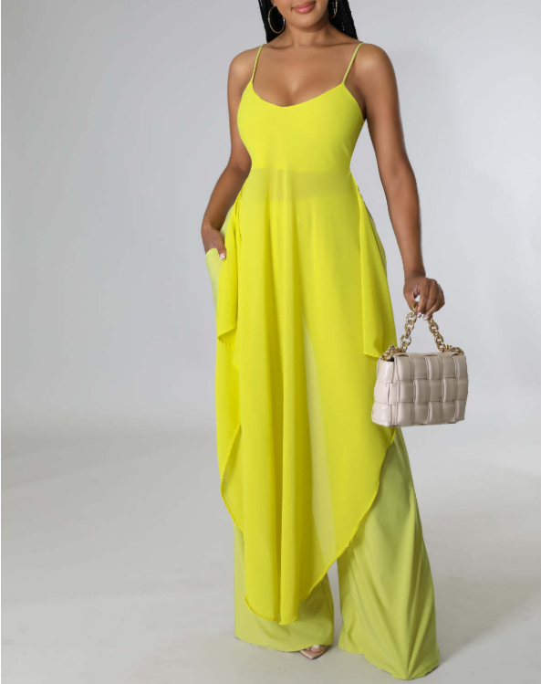 Summer Women Clothing Solid Color Overall Skirt Set Mesh Stitching Two Piece Sets Sexy