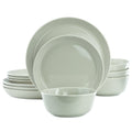 Gibson Elite Sunlit Mist 12 Piece Round Stoneware Dinnerware Set in Green