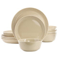 Gibson Elite Sunlit Mist 12 Piece Round Stoneware Dinnerware Set in Cream