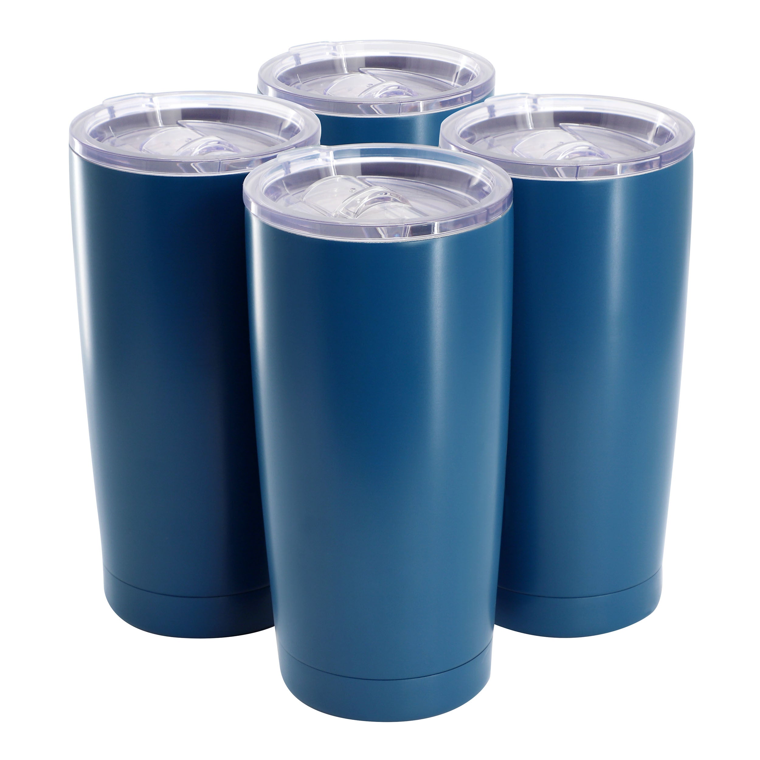 Gibson Home Marina 4 Piece 18 Ounce Double Wall Stainless Steel Thermal Tumbler with Acrylic Lid in Matte Blue