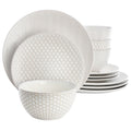 Gibson Elite Earlhart 12 Piece Stoneware Dinnerware Set in White