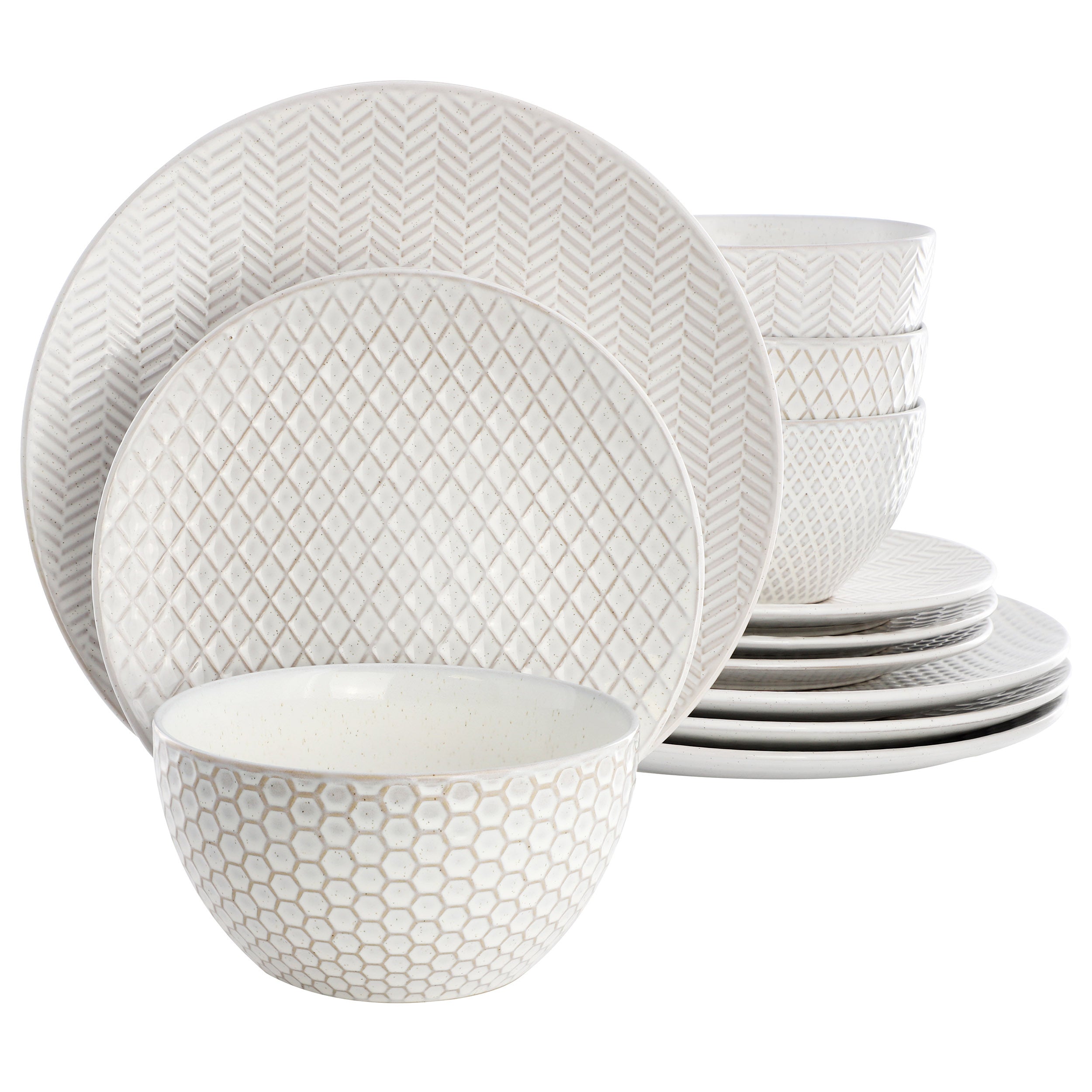 Gibson Elite Earlhart 12 Piece Stoneware Dinnerware Set in White
