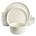 Gibson Home Dempsey Road 12 Piece Stoneware Dinnerware Set in Off-White