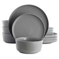 Gibson Home Dempsey Road 12 Piece Stoneware Dinnerware Set in Grey