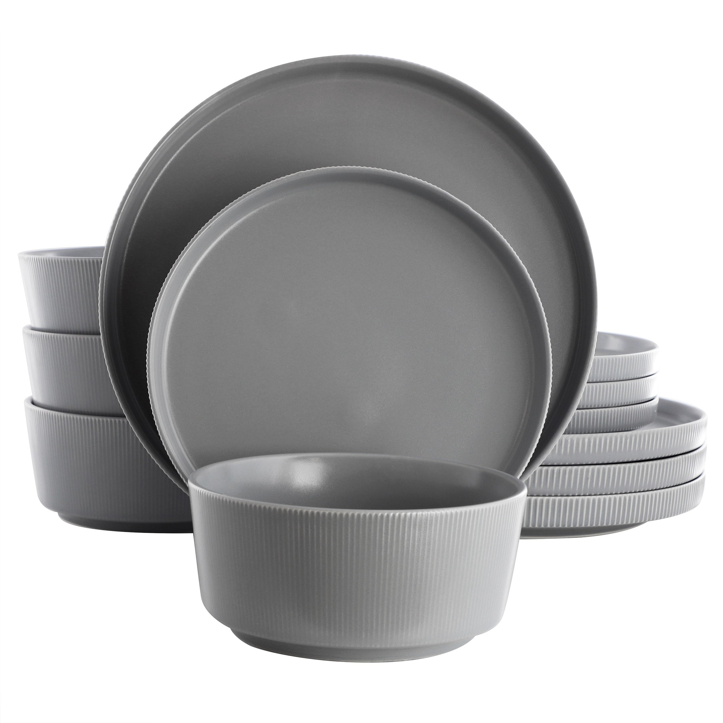 Gibson Home Dempsey Road 12 Piece Stoneware Dinnerware Set in Grey
