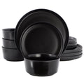 Gibson Home Dempsey Road 12 Piece Stoneware Dinnerware Set in Black