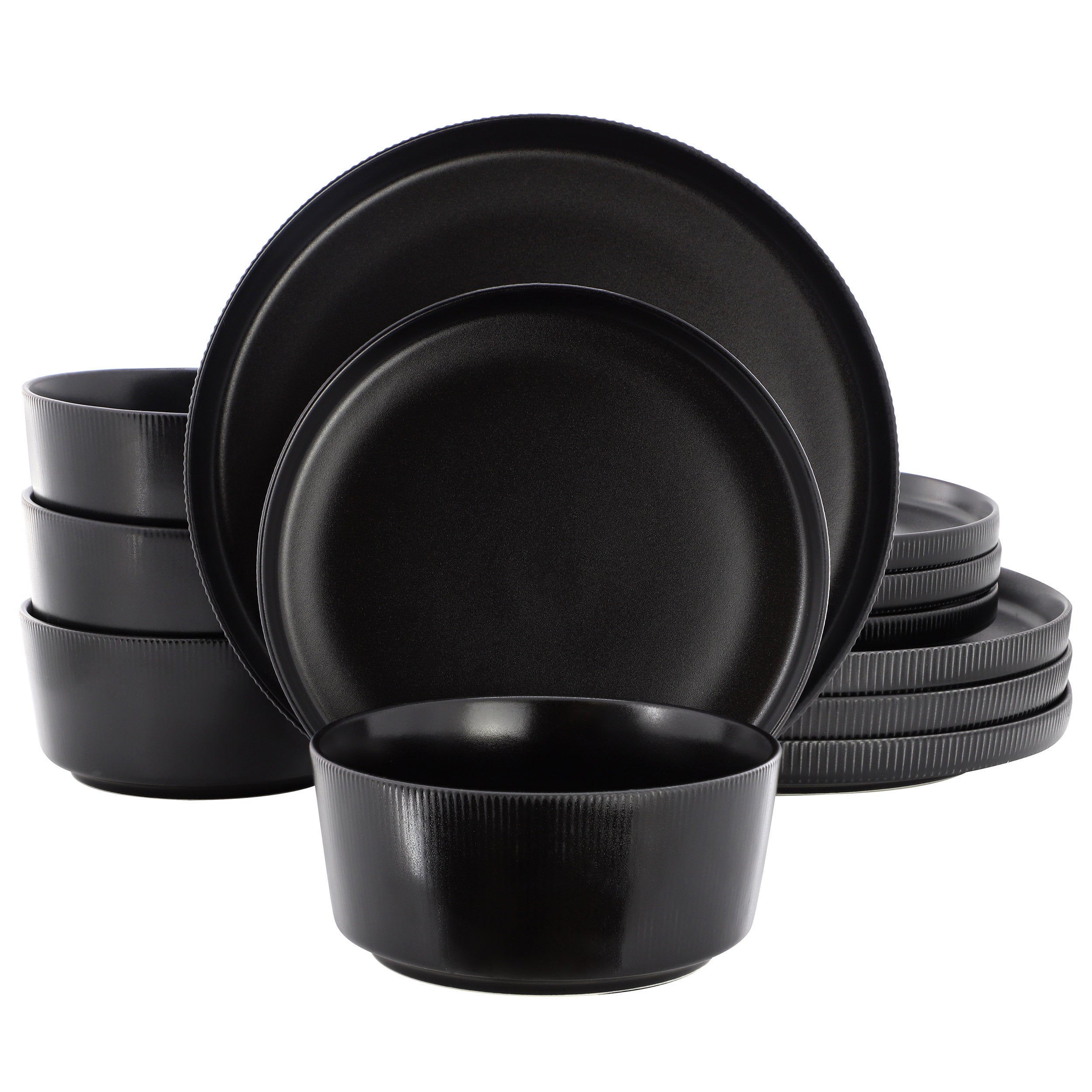 Gibson Home Dempsey Road 12 Piece Stoneware Dinnerware Set in Black
