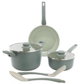 Gibson Home Barnsdall 7 Piece Ceramic Nonstick Aluminum Cookware Set in Sage Green