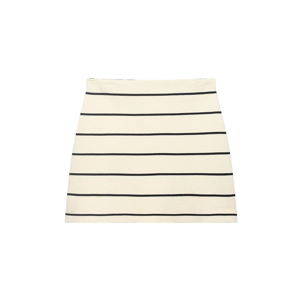 Women Striped Short Sleeved Knitted Jacket Mini Skirt Stes