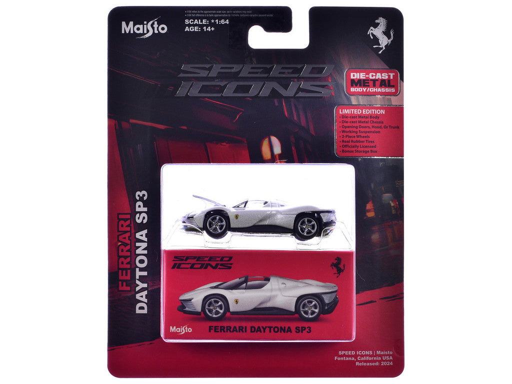 Ferrari Daytona SP3 White Metallic "Speed Icons" Series 1/64 Diecast Model Car by Maisto