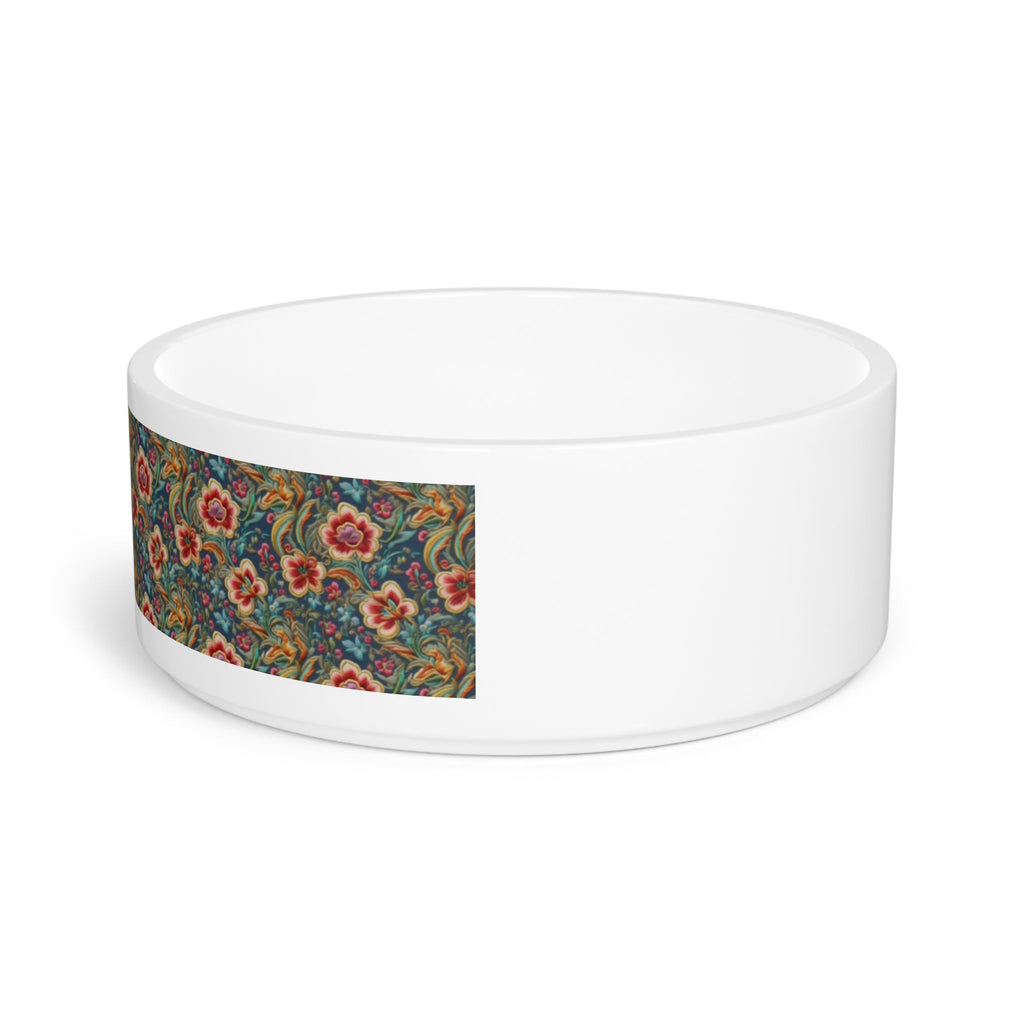 Crimson Blossoms on Teal Vintage Brocade Pattern - Pet Bowl