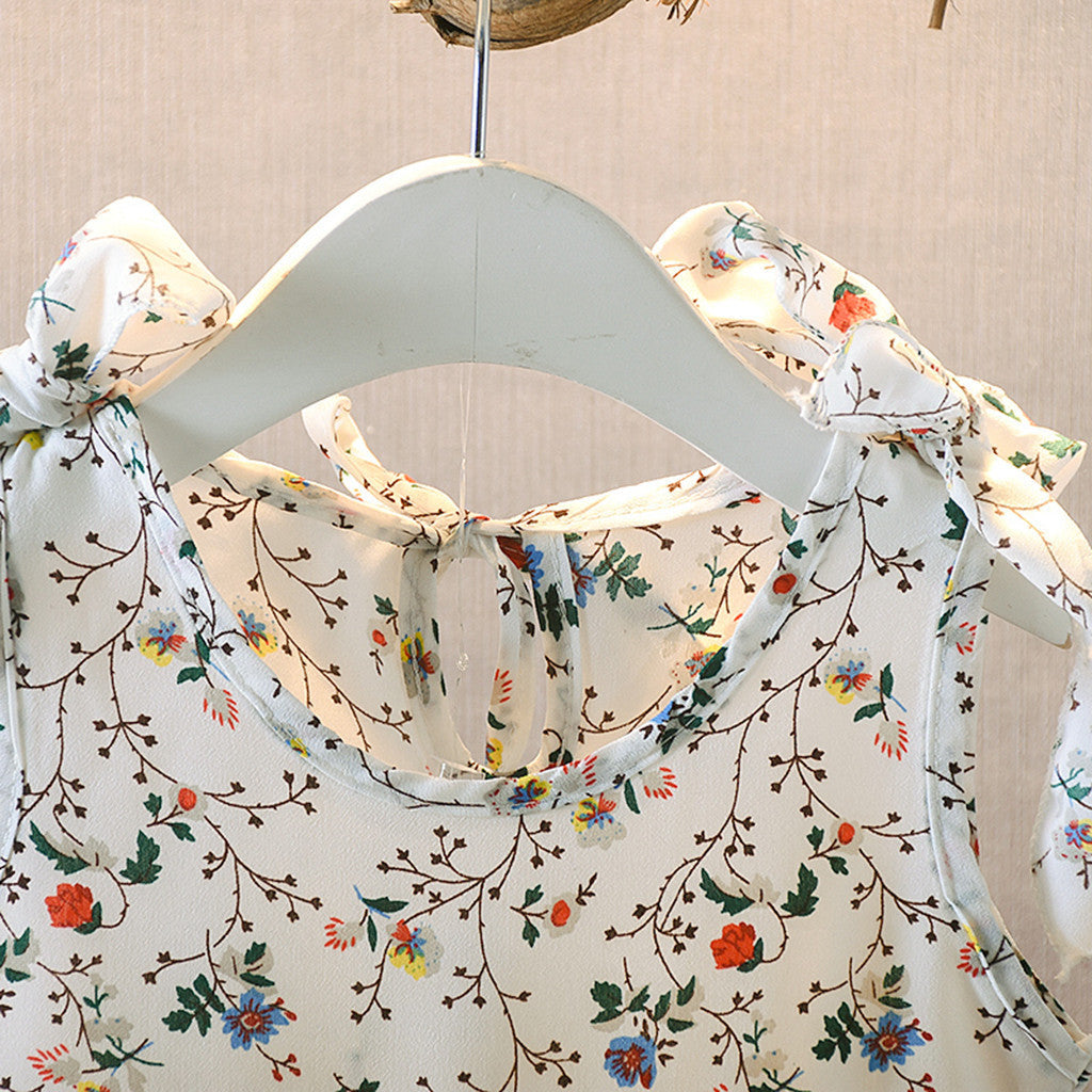 Girls Fashion Western Style Sleeveless Sling Floral Dress