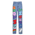 Sexy Contrast Color Letters Graffiti Print Loose Jeans