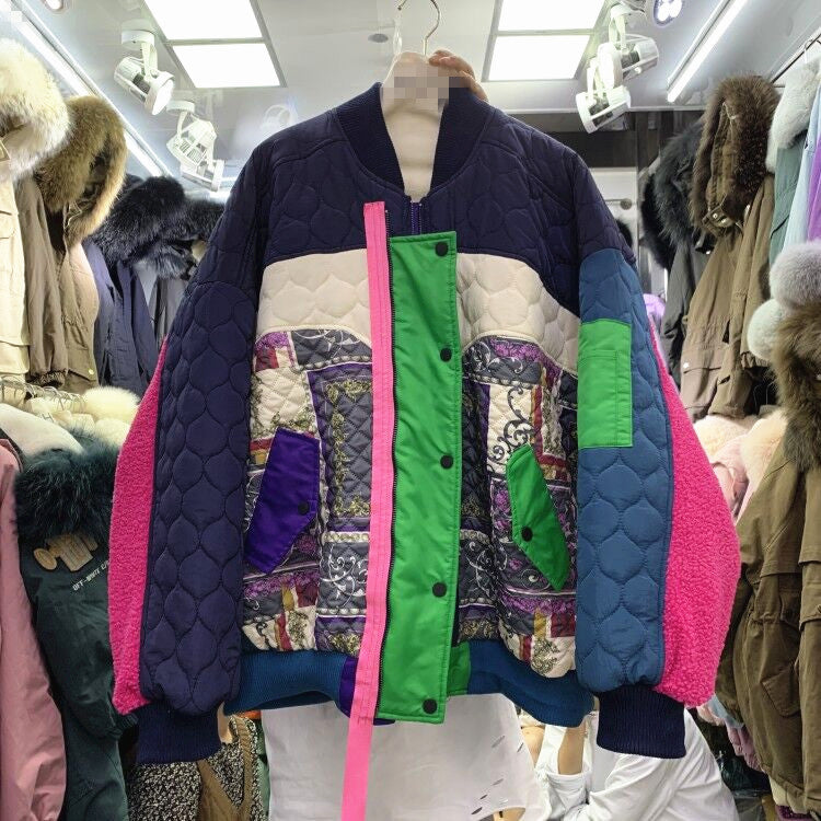 Stitching Color Matching Thickening Plus Cotton Stand Collar Zipper Loose