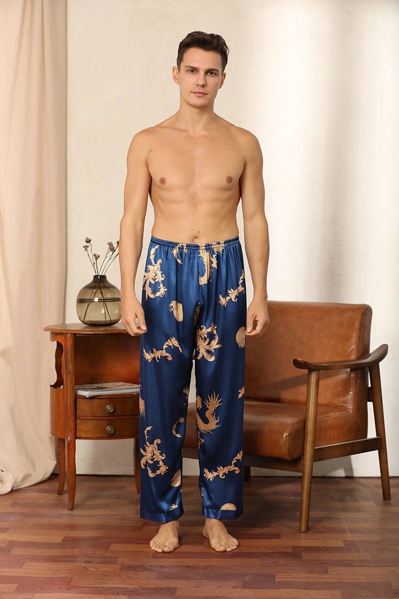 Men's Luxury Silk Robe Long Sleeve/Pants Pajama Set Two-piece