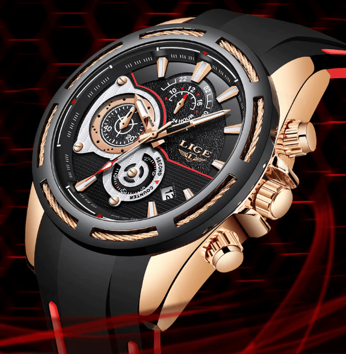 Men's Waterproof Modern Watch With Rubber Straps Multifunction Watches Unique Design Perfect Gift