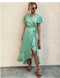Summer Dot Sexy V-neck Flounce Short Sleeve Women Dress