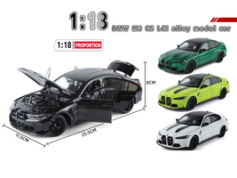 BMW M3 CS LCI White Metallic with Matt Black Top and Hood Stripes 1/18 Diecast Model Car by Heimanba