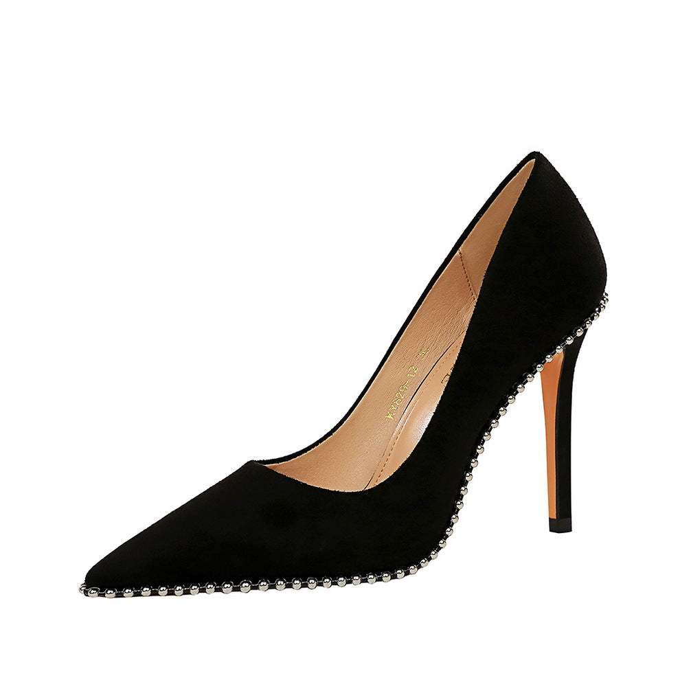 Sexy Nightclubs Thinner Super High Heel Stiletto Suede Shallow Mouth Metal Chain Pointed Toe Women Shoes
