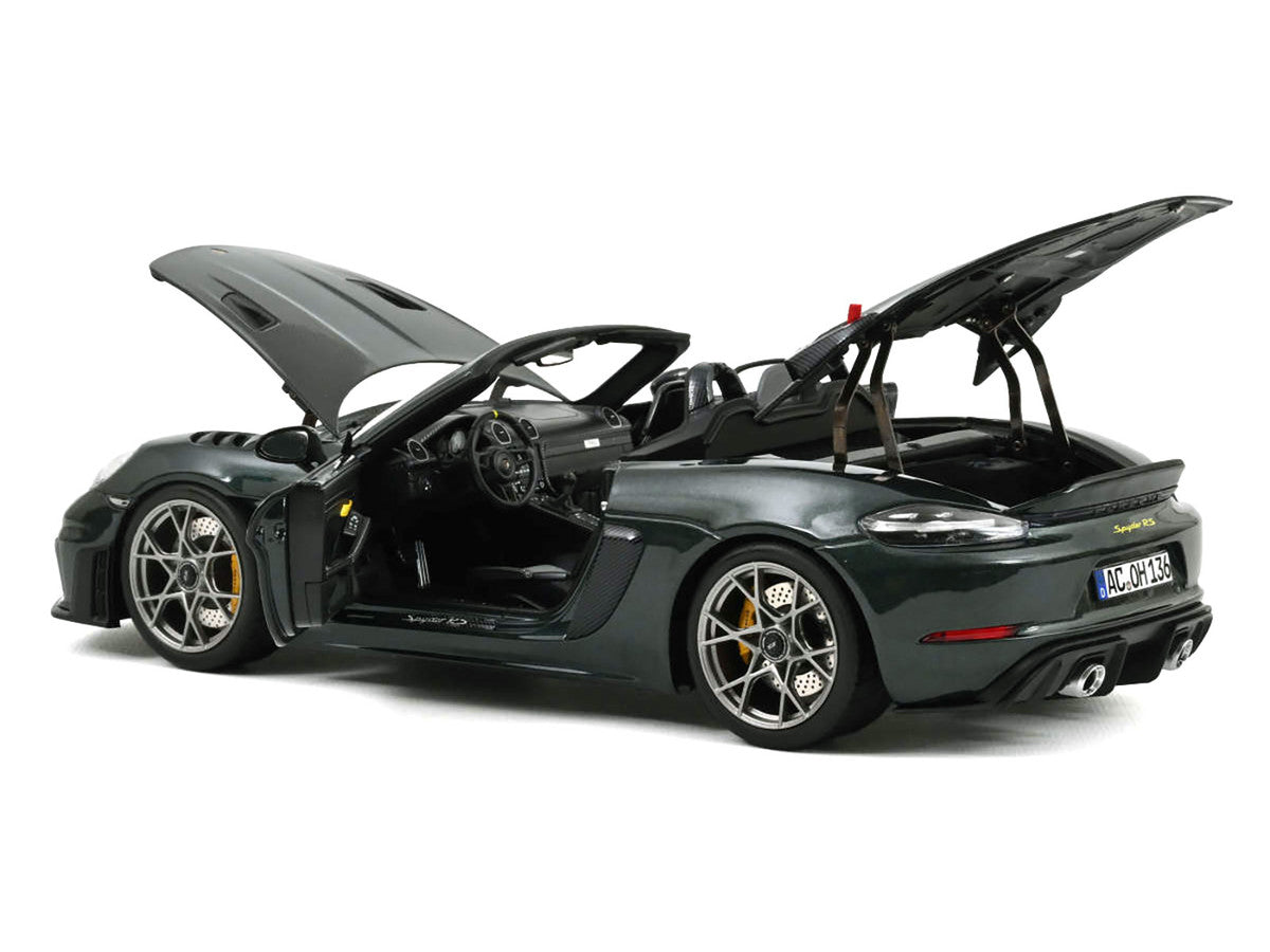 2023 Porsche 718 Spyder RS Weissach Pack Forest Green Metallic with Carbon Hood Stripes 1/18 Diecast Model Car by Norev