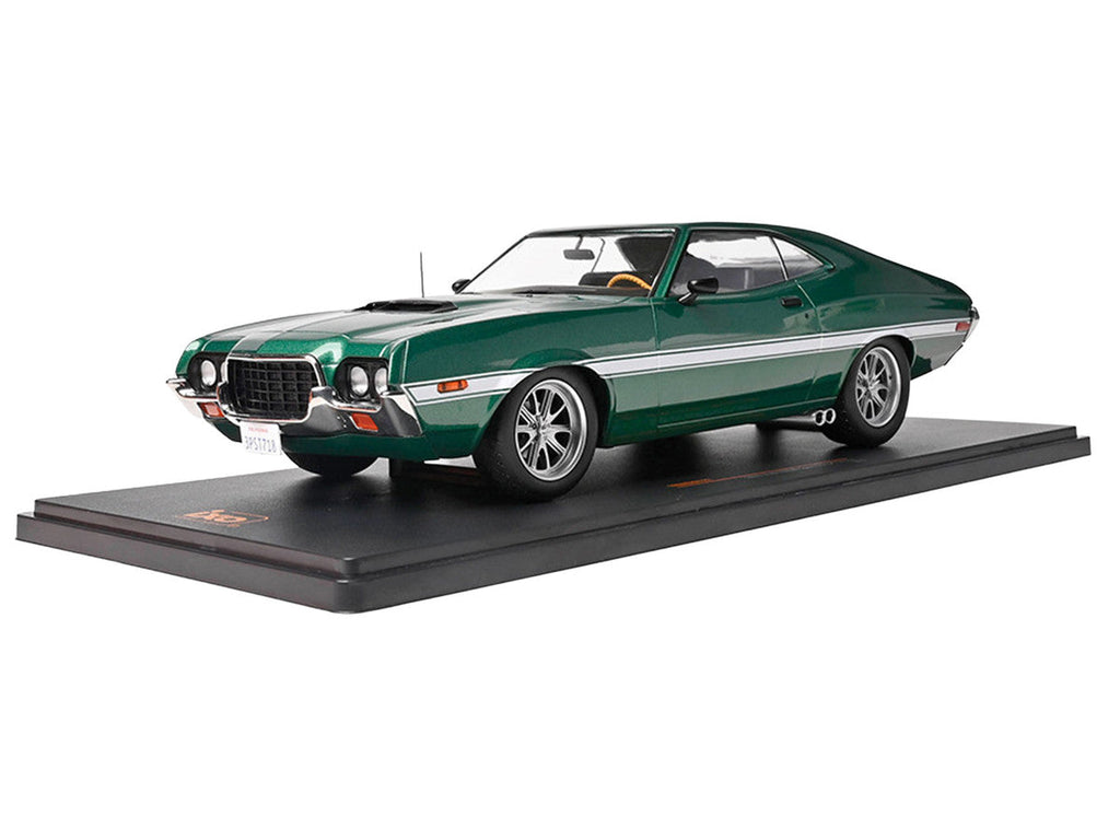 1972 Ford Gran Torino Sport 2-Door Green Metallic with White Stripes 1/18 Diecast Model Car by IXO Models