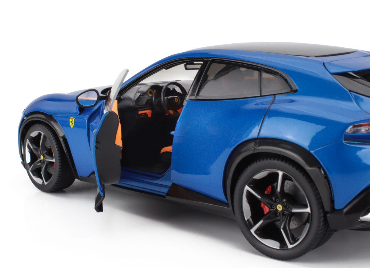 2022 Ferrari Purosangue Blu Corsa Blue Metallic with Black Top and Orange Interior 1/18 Diecast Model Car by Polistil