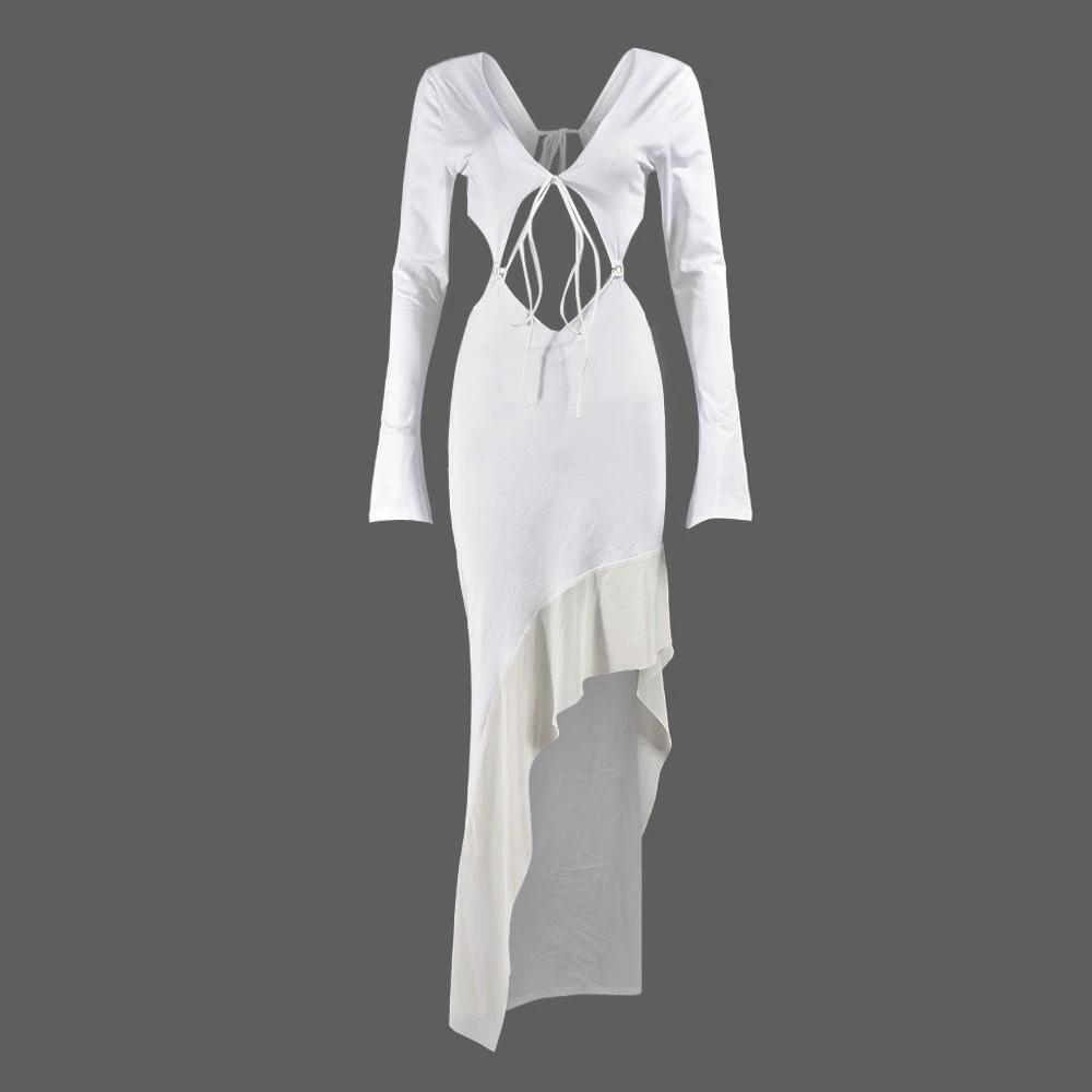 Women's Chest-wrapped Long Sleeve V-neck Lace-up Long Dress