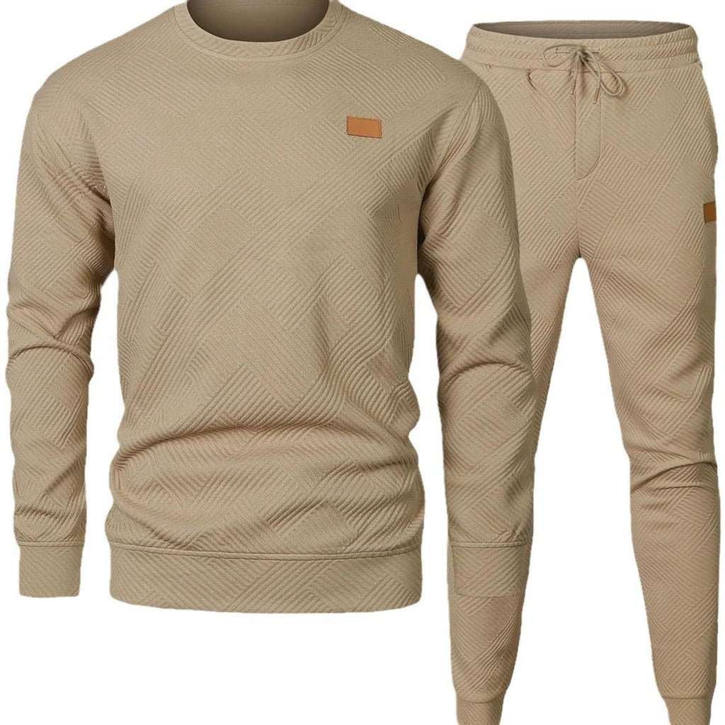 Men's Sports Casual Round Neck Jacquard Two-piece Knitted Sweater Set