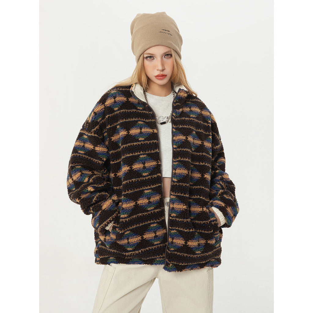 Retro Double-sided Wear Loose Couple Winter Cotton Dress Same Lamb Wool Coat
