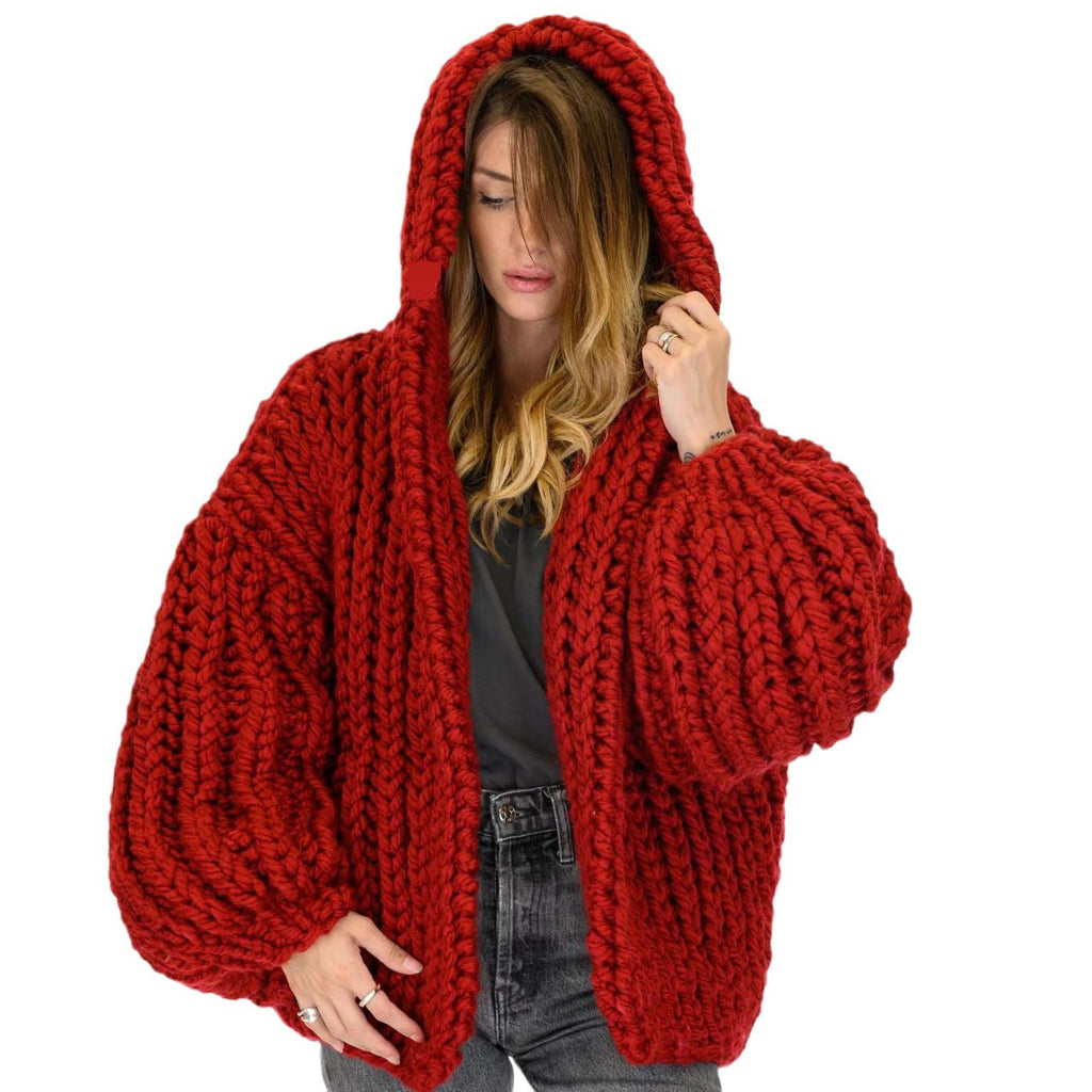 Women's Loose And Lazy Style Hooded Cardigan Sweater