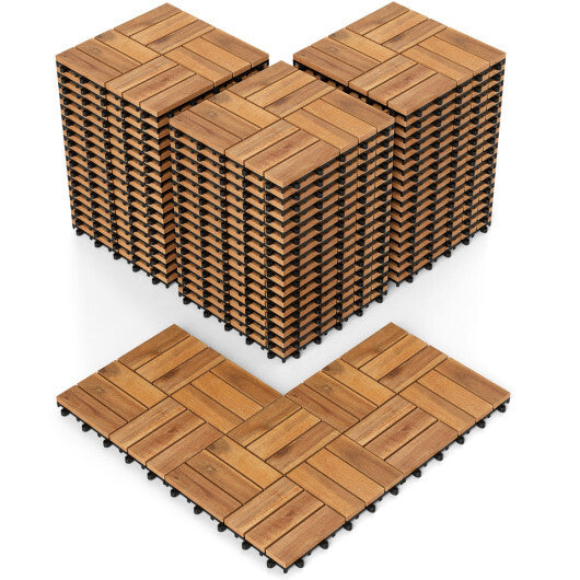 12 x 12 Inch 54 Pieces Acacia Wood Interlocking Deck Tiles with Waterproof Design-Natural