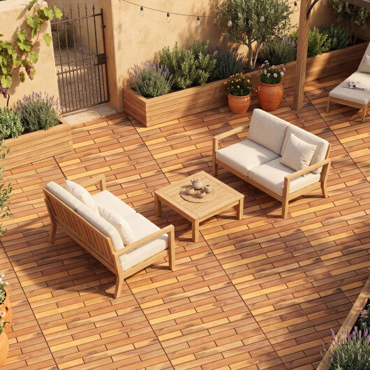 24 x 12 Inch 24 Pieces Acacia Wood Interlocking Deck Tiles with Waterproof Design