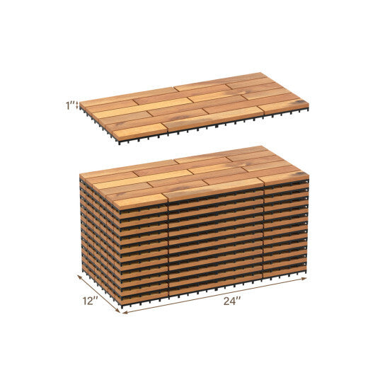 24 x 12 Inch 24 Pieces Acacia Wood Interlocking Deck Tiles with Waterproof Design