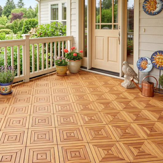 12 x 12 Inch 48 Pieces Acacia Wood Interlocking Deck Tiles with Waterproof Design-Natural