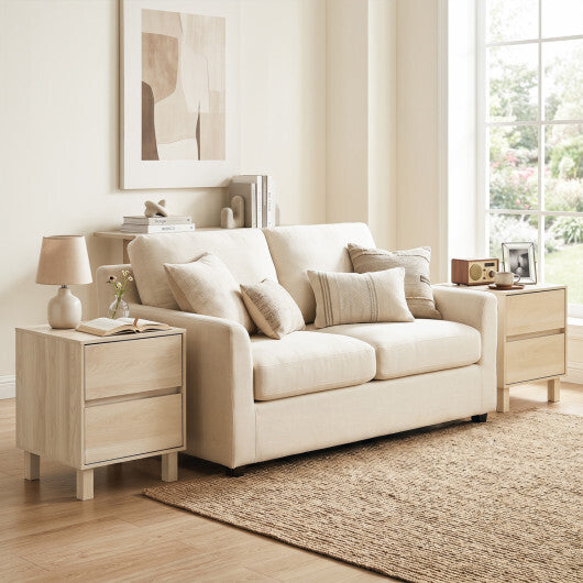 Set of 2 Modern Wooden End Table with 2 Storage Drawers-Natural