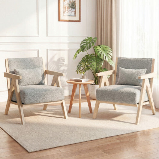 3 Pieces Living Room Furniture Set with Rubber Wood Frame-Gray