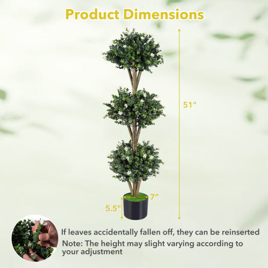 51" Artificial Triple Ball Boxwood Topiary Tree with 59 Blossoms Set of 2-Purple
