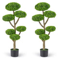 Set of 2 Indoor Outdoor 6 Balls Topiary Tree with Realistic Trunk and Weighted Cement-Filled Base