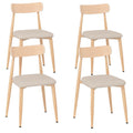 Linen Fabric Upholstered Modern Dining Chair Set of 4 with Padded Seat and Curved Back-Oak