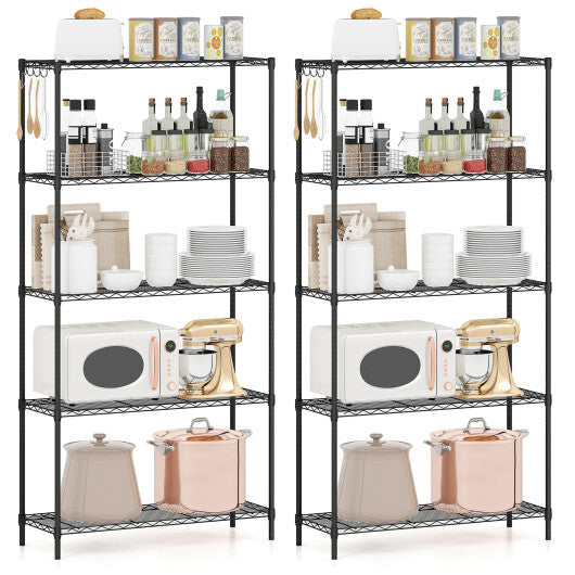 Set of 2 5-Tier Metal Storage Shelving Unit with V-Shaped Wire Rack and 1250 LBS Capacity-Black