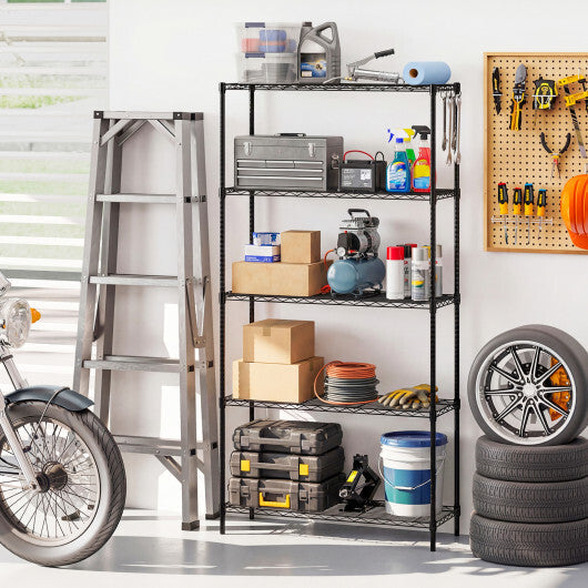 Set of 2 5-Tier Metal Storage Shelving Unit with V-Shaped Wire Rack and 1250 LBS Capacity-Black