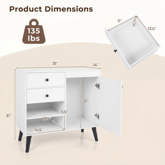 Set of 2 31" Buffet Cabinet with 2 Drawers and Open Compartments for Kitchen-Rustic Brown