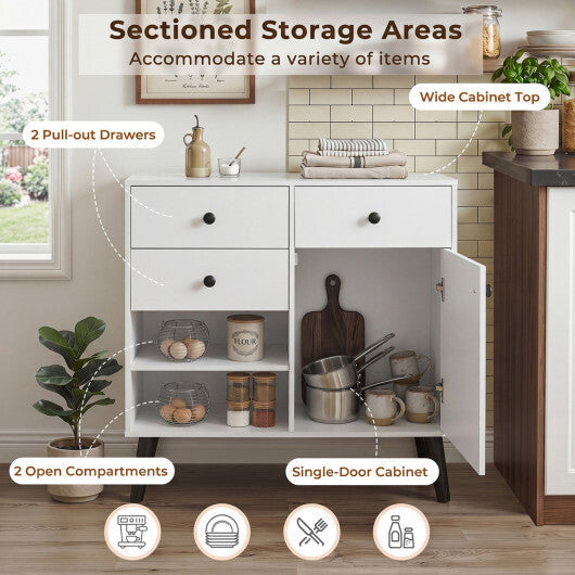 Set of 2 31" Buffet Cabinet with 2 Drawers and Open Compartments for Kitchen-Rustic Brown