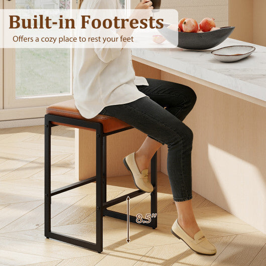 26 inch Bar Stools Set of 4 Counter Height Barstools with Faux Leather Upholstered Seat-Brown