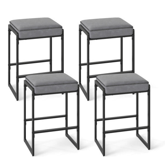 26 inch Bar Stools Set of 4 Counter Height Barstools with Faux Leather Upholstered Seat-Brown