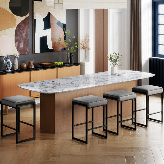 26 inch Bar Stools Set of 4 Counter Height Barstools with Faux Leather Upholstered Seat-Brown