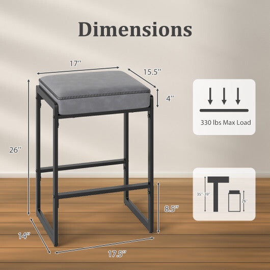 26 inch Bar Stools Set of 4 Counter Height Barstools with Faux Leather Upholstered Seat-Brown