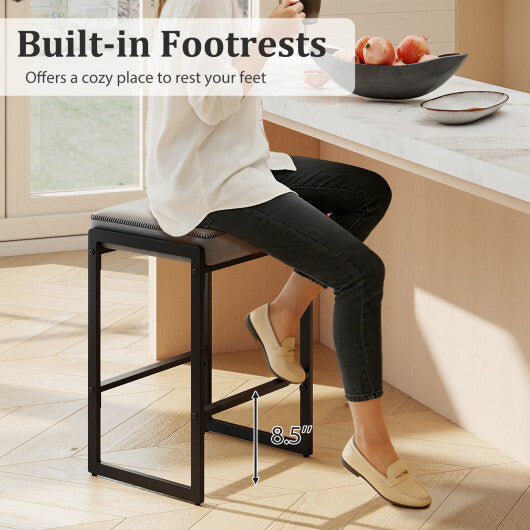 26 inch Bar Stools Set of 4 Counter Height Barstools with Faux Leather Upholstered Seat-Brown