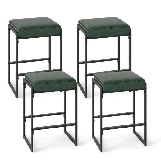26 inch Bar Stools Set of 4 Counter Height Barstools with Faux Leather Upholstered Seat-Brown